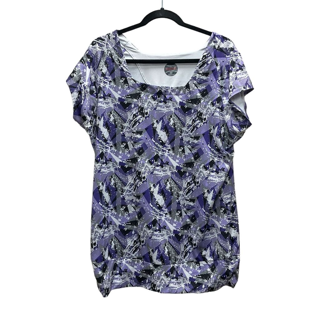 .BOLLE Woman's Multi Color Square Neck Blouse Size XXL Short Sleeve
